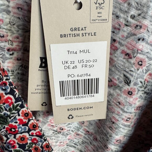 NWT Boden Women's Button Front V-Neck Top in Petal Toile - Picture 4 of 4